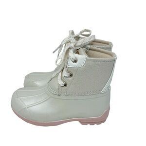 Sperry Infant Girls Size 10M Cream Pink Lace Up Boots Gold Tones Pink Sole